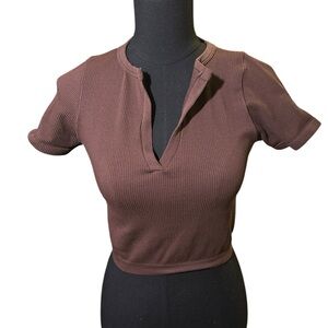 Cotton On Chocolate Ribbed Crop Top